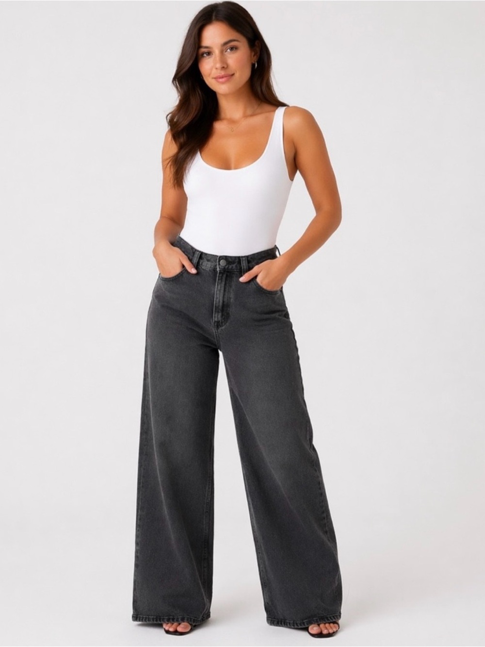 Wide Leg High-Rise Jeans in Washed Black Free People